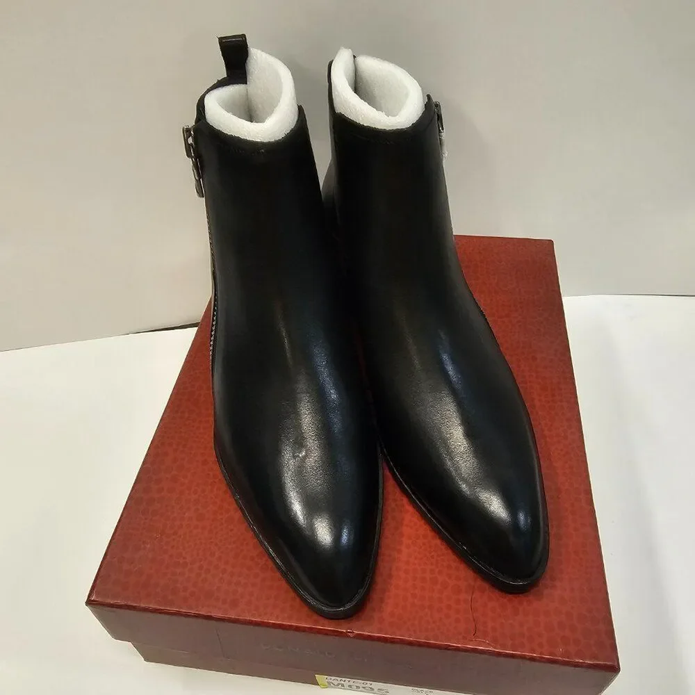 NWT $Donald J Pliner Dante Black Leather Pointy Toe Ankle Zip Bootie Size 9.5